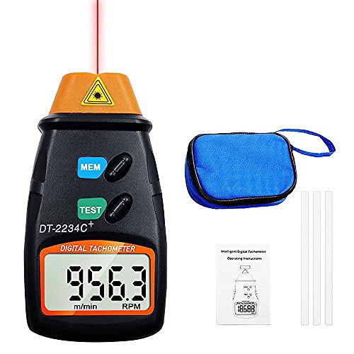 Digital Laser Tachometer, AIOMEST Non-Contact RPM Meter Speedometer, Photo Tach Tester Measuring 2.5-99,999RPM Motor Speed, Handheld Velocimeter Gauge for Engine Motorcycle Mower Lathe by AIOMEST - Used condition - US$16.71