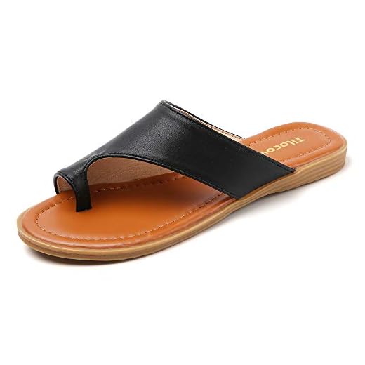 Tilocow Bunion Sandals For Women Black Comfort Bunion Corrector Flat Shoes Orthopedic Toe Ring Slides Flip Flops