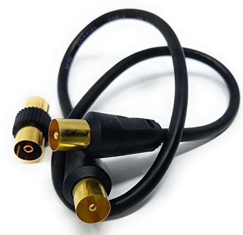 DRUT 50cm TV RF Male to Male Aerial Antenna Coaxial Cable With Female to Female Coupler, Gold Connectors 75 ohm, 3C2V 1.6ft Black - Image 2