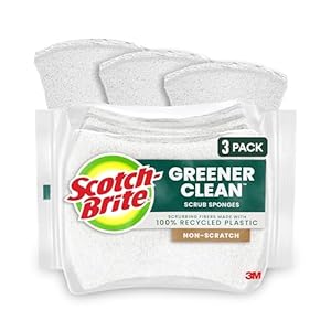 Scotch-Brite Greener Clean Non-Scratch Scrub Sponge, Sponge for Washing Dishes, Cleaning Kitchen, Superior Performance and Made with Sustainable Materials, Dishwasher Safe, 3 Scrub Sponges