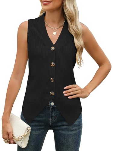 Rapbin Black Vest Women V Neck Sleeveless Sweater...