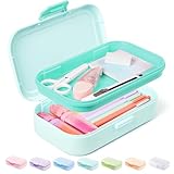Sooez Double Layer Pencil Box, Plastic Pencil Case with Latch, Hard School Supply Box for Girls Boys Kids, Large Crayon Marker Pen Holder, Cute Art Storage Organizer, 1 Pack, Mint Green