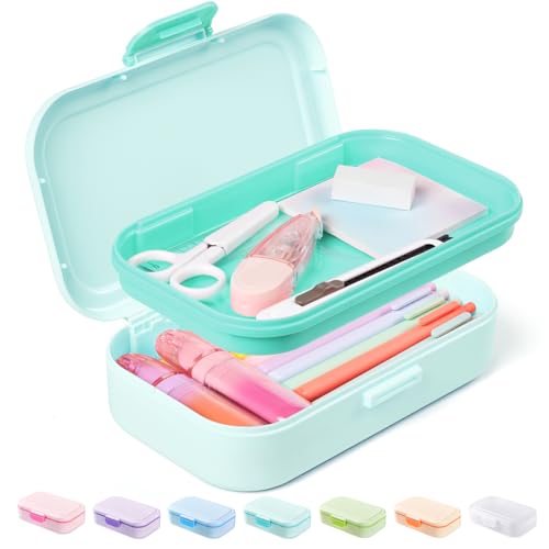 Box, Plastic Pencil Case With Latch, Hard School Supply Box For Girls Boys Kids, Large Crayon Marker Pen Holder, Cute Art Storage Organizer, 1 Pack, Mint Green