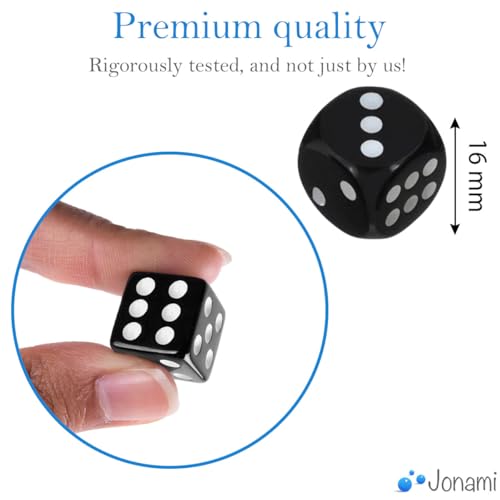 10X Würfelset Schwarz 16mm – Spielwürfel aus Acryl, 6-seitig für Tischspiele & Zubehör