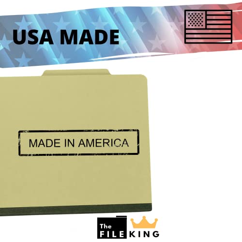 The File King Three Divider Pressboard Classification Pale Green File Folder - Letter Size | Box Of 10 | 2/5 Roc Top Tab | 3” Expansion | Eight 2-Inch Fastener Prongs | Made In Usa #TOP4