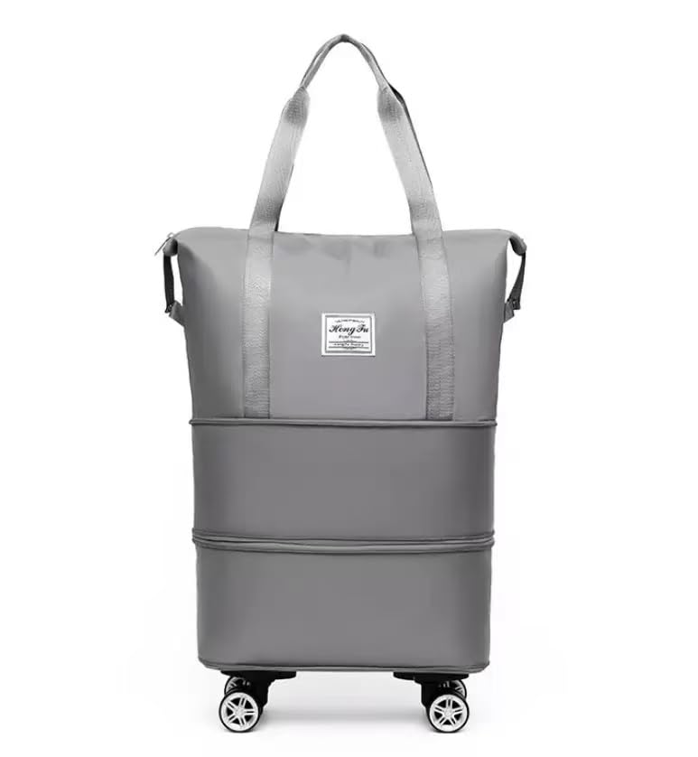 Klarson Folding Suitcase Expandable Travel Bag with Wheels Blue Expandable Suitcase Without Handle for Travel Compact and Convenient Design Perfect for Family Trips or Weekend Getaways(Grey 1 Pic)2