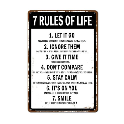 Geroclonup Motivational Quotes Sign 7 Rules of Life Sign UV Protected and Weatherproof 30x40cm Metal Vintage Signs for Office Home Classroom