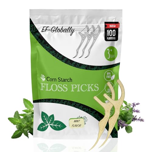 EF-Globally Dental Floss Picks, Plant-Based and Eco-Friendly, No Break and No Shred Floss, 100 Count, Mint