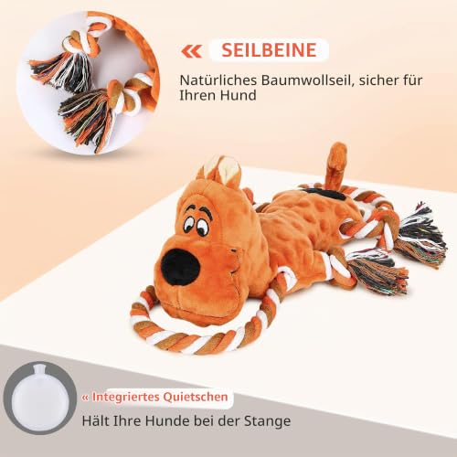 IOKHEIRA Hundespielzeug Unzerstörbar - Quietschend Tau Seil Robust für Große Kleine Hunde, Interaktives Stofftier Quietschendes & Kuscheltier zur Beschäftigung, Zerren für Welpen
