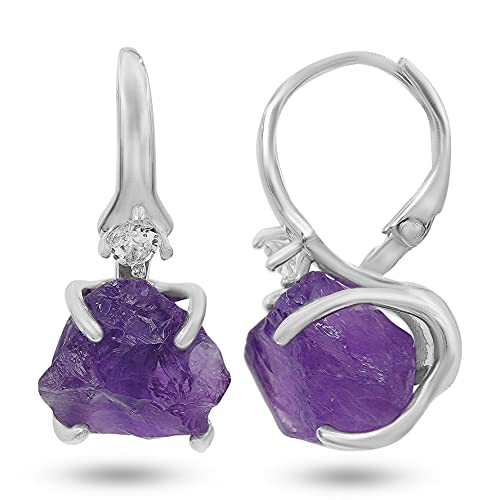 Real Raw Amethyst Crystal Drop Earrings...