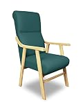 SERMAHOME Sillon butaca Boston, Estructura de Madera de Haya Color Haya. Tapizado en Tela Antimanchas Color Turquesa. Sillon para Comedor | Silla geriatrica | Sillon Relax