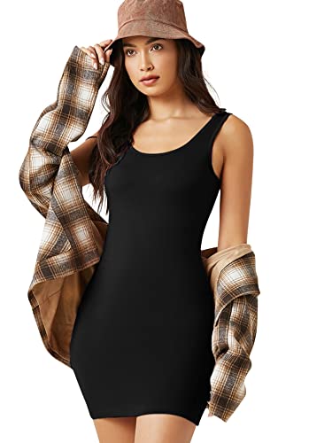 Image of Women's Solid Scoop Neck Sleeveless Midi Bodycon Polyster Blend Dress | Stretchy, Soft & Breathable Casual Above Knee Bodycon for Girls
