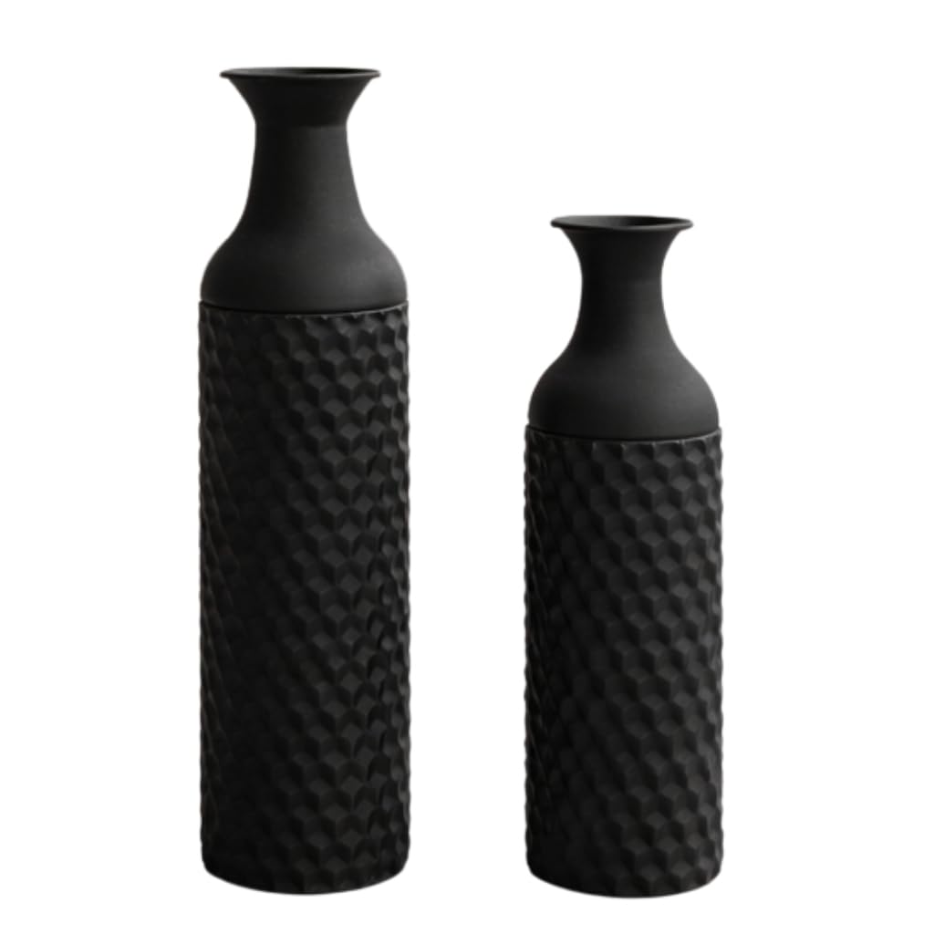 Leewadee Set de 2 Grandes Jarrones de Suelo Metal para Pampa | 2 Jarrones Deco para el Salón, en pareja junto a chimenea & TV para Pampa & ramas. Irrompible, sin astillas