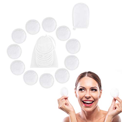 Bamboo Makeup Remover Pads | Reusable Organic Cotton Rounds with Laundry Bag | Washable Facial Cleansing Cloths for Eye Makeup | Remove Face Wipe | Reusable Makeup Remover Pads | Bambaw White