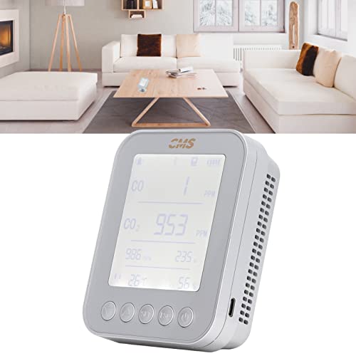 Luchtkwaliteitsmeter, Anti-interferentie USB-aangedreven CO2-detector Intelligent Alarm Groot Scherm voor Binnen (Zilver… - Afbeelding 3