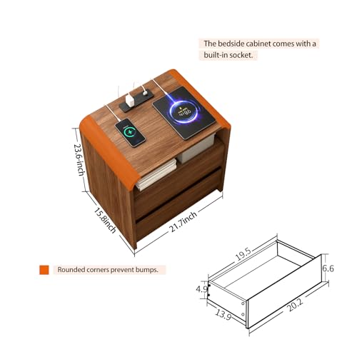 Modern Nightstand, 23.6-Inch Wide with Charging Station & Curved Anti-Collision Design, Mid-Century Storage Cabinet, Pre-Embedded Slots, Sturdy & Reusable, Ideal for Dorm, Sofa, or Office (2)