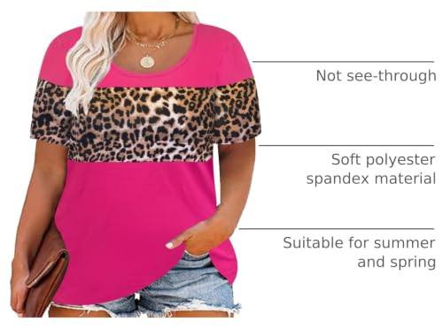 Image of CARCOS Plus Size Tops for Women Short Sleeve Summer Pullover Color Block Crewneck /V Neck Tee Tunic Loose Fit Tshirts XL-5XL
