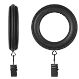 20 Pack Wooden Drapery Curtain Rod Rings with Clips 3 Inch Outer Diameter Natural Farmhouse Beech Wood Carved Drapes Rings 1.8 Inch Interior Diameter for 1-1.5 Inch Curtain Rod Pole (Black)