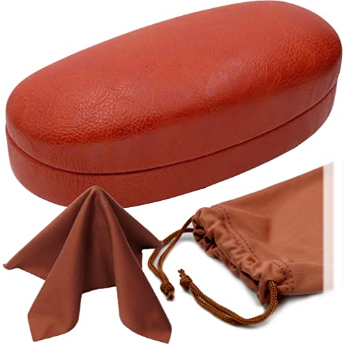 Image of MyEyeglassCase - Large Sunglasses Case - Glasses Holder with Pouch & Cloth - Eyeglass Hard shell Medium - Extra Large frames