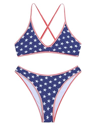 Image of ZAFUL Women's Tie Back Padded High Cut Bralette Bikini Set Two Piece Swimsuit