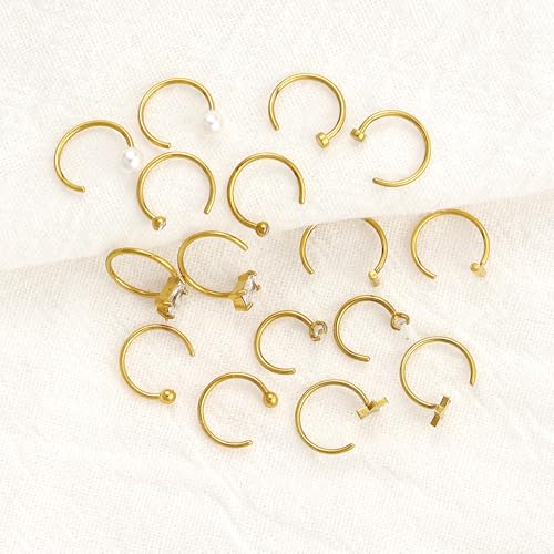 JUANKIKI 9 Pairs 14k Gold Huggie Half Hoop Earrings Backless Earring for women Cartilage Helix Open Hugging Hypoallergenic 316L Stainless Steel earrings Set — view 4