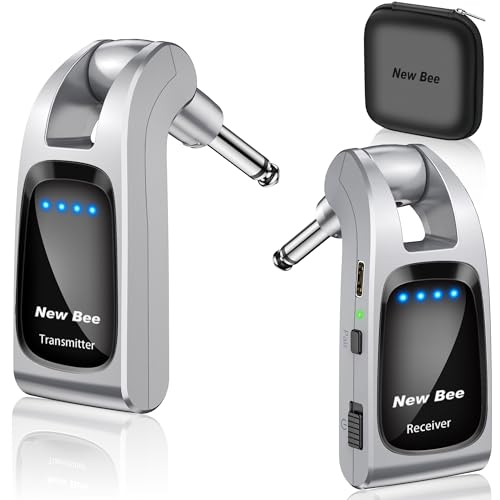 Wireless Guitar System 2.4 GHz with 6 Channels Rechargeable Audio Wireless Guitar Transmitter Receiver for Bass Electric Instruments(Silver)