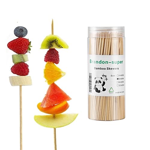 Natural Bamboo Skewers for BBQ,Appetizers,and More - Wooden Sticks for Grilling,Ideal for Appetizers,Cake Decoration,Cheese,Cocktail, Marshmallow 200 PCS