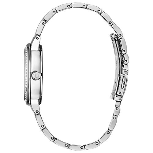 Elegant Bulova Ladies' Crystal-Embellished Quartz Watch with Faceted Mineral Glass Dial - Image 2