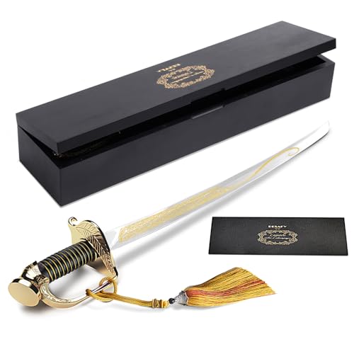Champagne Saber with Golden Handle & Wooden Gift Box Pirate Sword Champagne Opener Sparkling Wine Knife Champagne Knife Unique Openning Wine with Sabre (Golden)