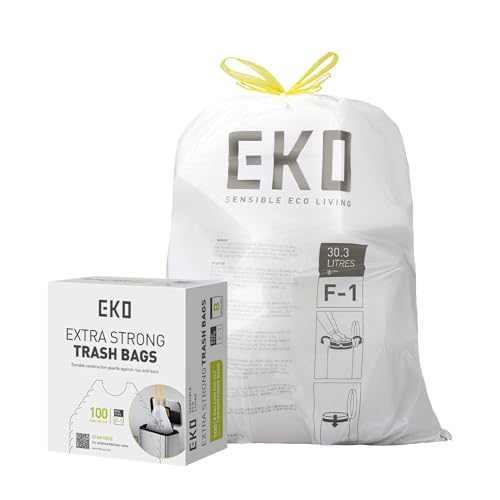 Sacs poubelle 30L EKO F-1 blancs à cordon de serrage pour bac de recyclage (Lot de 100)