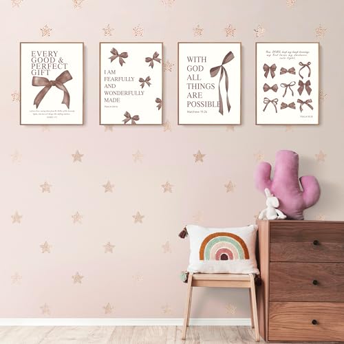 Image of LARTSFRO Coquette Brown Bow Wall Art Decor Posters, Chocolate Brown Bow Room Bedroom Bathroom Dorm Wall Art Decor Aesthetic for College Teen Girls Gifts, Inspirational Bible Verses Bow Wall Decor, 12x16 Inch Set of 4 Pcs Bow Pictures (UNFRAMED)