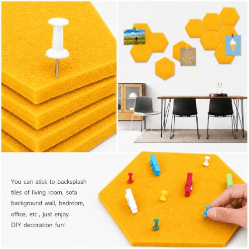 Image of Quiet Canvas Hexagon Pinboard, 1x1 ft, Pack of 8, 50 PushPins, (Yellow)