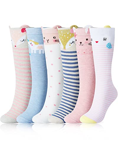 Adorel Chaussettes Hautes Coton Montantes Fille Lot de 6 Animal Rose 3-10 Ans Cover