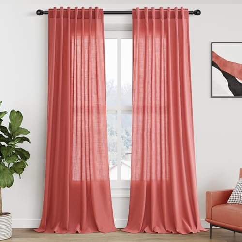 Image of Nanspring Extra Long Linen Curtains 108 Inch 9ft for Living Room Brick Red