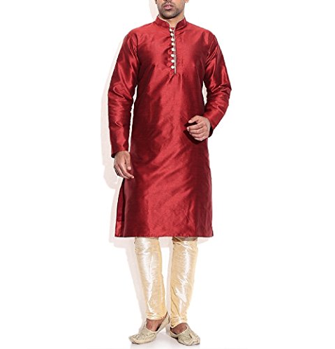Kurta Churidar de mezcla de seda para hombre con ribete