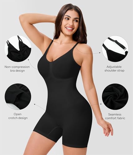 Nebility Shapewear Bodysuit for Women Tummy Control Body Suit Seamless Sculpting Body Shaper Mid Thigh Shorts4