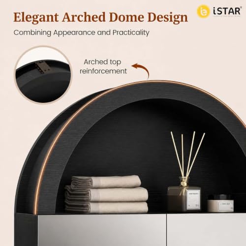 Image of iSTAR Wall Mounted Storage Mirror Cabinet, Bathroom Wall Mirror with Storage Shelf Mirror with Hidden Cabinet Organizer | Modern Wall Mounted for Bathroom, Bedroom, Washbasin (Black)