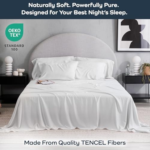 Olive + Crate Eucalyptus Sheets Set – Cooling Sheets for Hot Sleepers – 100% Organic Tencel Lyocell – Full Size – Hypoallergenic, Moisture-Wicking – Deep Pockets – Soft, Durable 54" x 75" [Eucalyptus] - Thumbnail 5