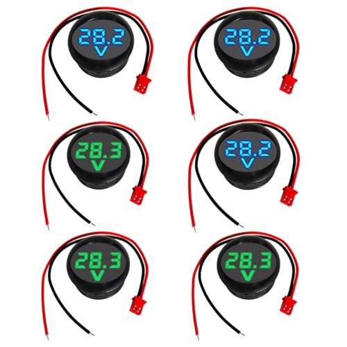 GTIWUNG 6 Stücke Digital Voltmeter DC 4-100V, Drähte Spannungsmesser 3-Digit LED Anzeige, Spannungsanzeige für Auto/Motorrad/LKW/Boot (Blau&Grün)