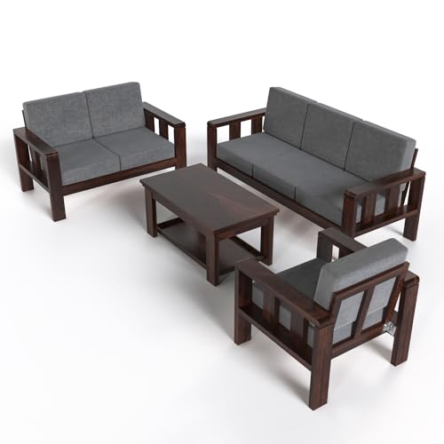 Image of Sheesham Wooden Sofa Set 6 Seater Sofa for Living Room, Office and Home Furniture, Sofa 6 Seater Sofa Set in Walnut Finish
