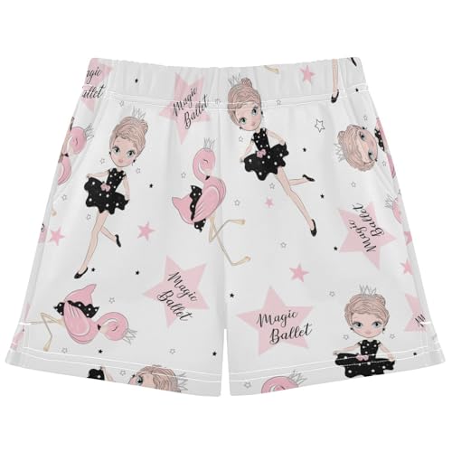 pnyoin Girl's Shorts Cute Balerina Girl Athletic Running Shorts with Pockets Size 14-15t Multi
