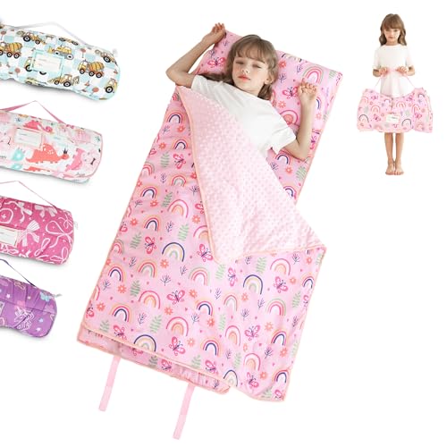 Image of Toddler Nap Mat for Preschool 50''x30'' Sleeping Mat with Removable Pillow and Minky Blanket for Kids Ages 3-7 Roll Up Soft Sleeping Bag for Boys Girls Kindergarten Daycare Sleepover