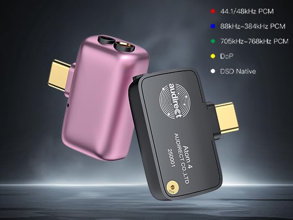 Audirect ATOM4 DAC Amplificatore Portatile USB-C – Uscita 3.5 Mm E 4.4 Mm Bilanciata, ESS9281AC PRO, Hi-Fi, Leggero 19g