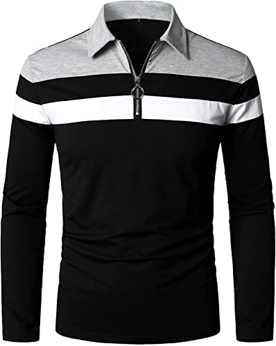 Ytd Mens Polo Shirts Long Sleeve Cotton Golf Polo Shirts For Men Slim Fit Casual Tops Ls-Black #TOP22