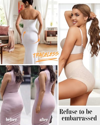 LEVAO Womens High Waisted Seamless Underwear Lace Stretch No Show Tummy Control Panties Full Coverage Briefs S-2XL4