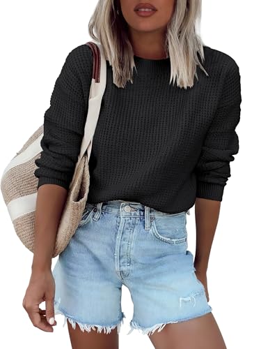 ANRABESS Womens Long Sleeve Oversized Casual Loose Fit Crewneck Waffle Knit Cozy Pullover Sweaters 2025 Fall Fashion