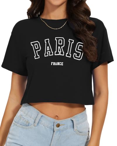 Image of Womens Crop Tops Summer Short Sleeve Round Neck T-Shirts Loose Fit Blouse