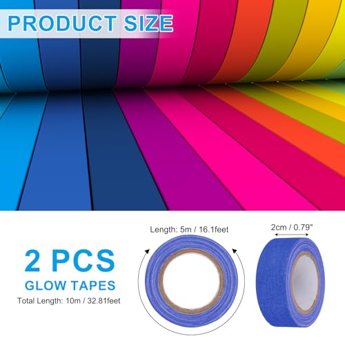 Image of PATIKIL Neon Gaffer Cloth Tape, 0.8 Inch x 32.8 Feet Colored Cotton Glow Tape Markers Fluorescent Blacklight Glow in The Dark Reflect Tape Stickers for Party Decorations, Dark Blue