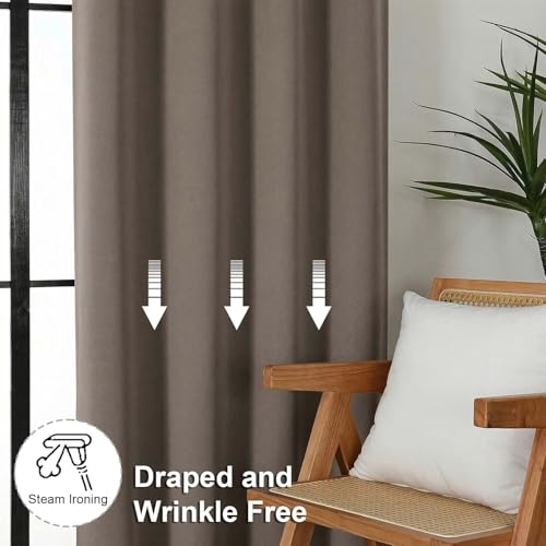 Image of Simplebrand Blackout Extra 10ft Curtains for Patio 120 Inches Long 2 Panels Set, Solid Thermal Insulated Energy Saving Rod Pocket Window Treatment Curtains Blackout Drapes, 50 inch Wx120 L, Latte