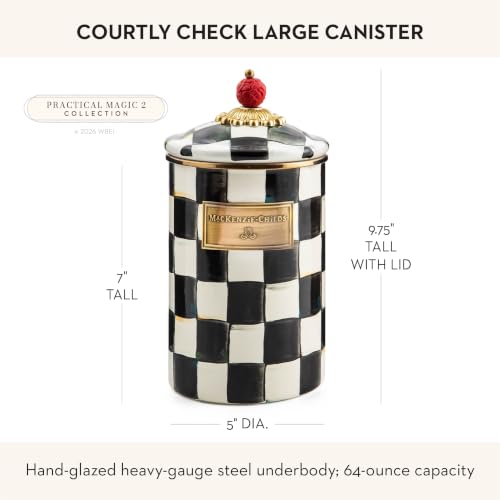 Image of MACKENZIE-CHILDS Enamel Canister, Large, Black-and-White Courtly Check
